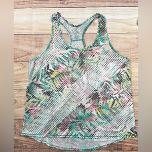 PrAna Green White Pink Palm Pattern Athletic Tank Top Built In Bra Size Medium